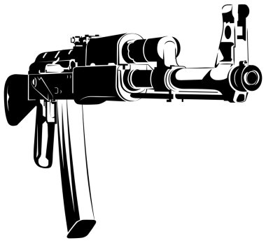 Vector illustration black and white machine gun ak 47 clipart