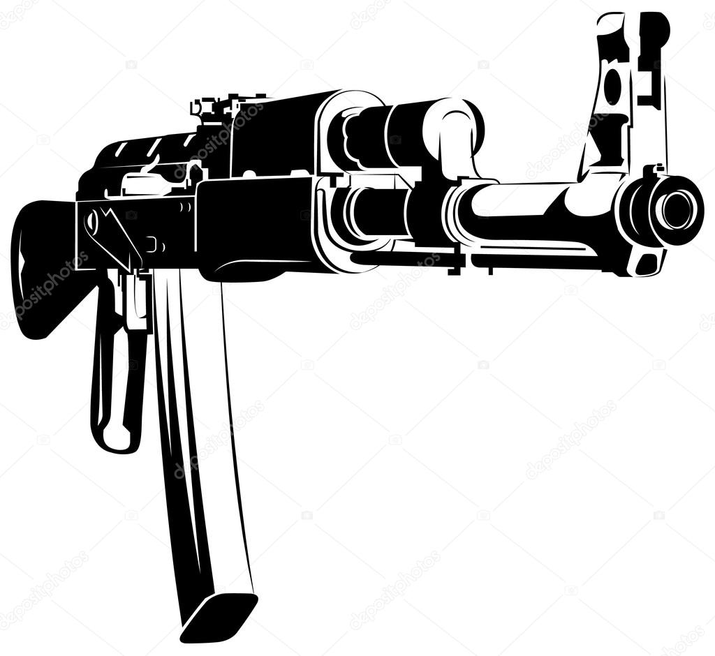 Vector illustration black and white machine gun ak 47