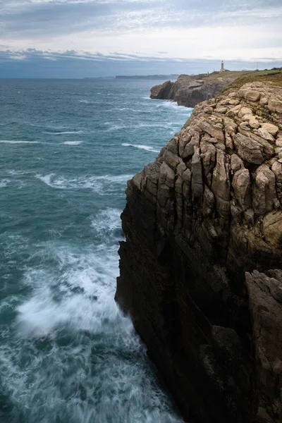 Cliff Farul Primarului Cabo Santander Spania — Fotografie, imagine de stoc