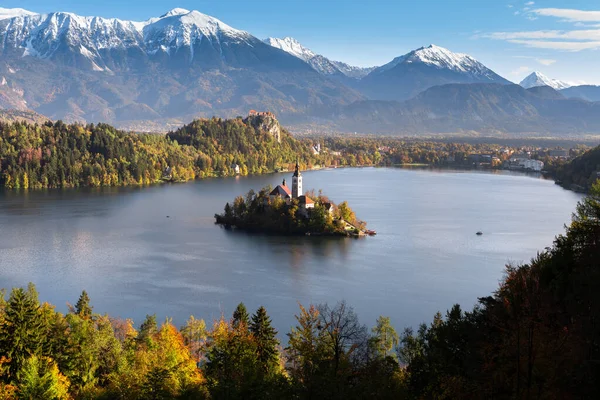 Slovenya Bled Gölü Nün Panoramik Manzarası — Stok fotoğraf