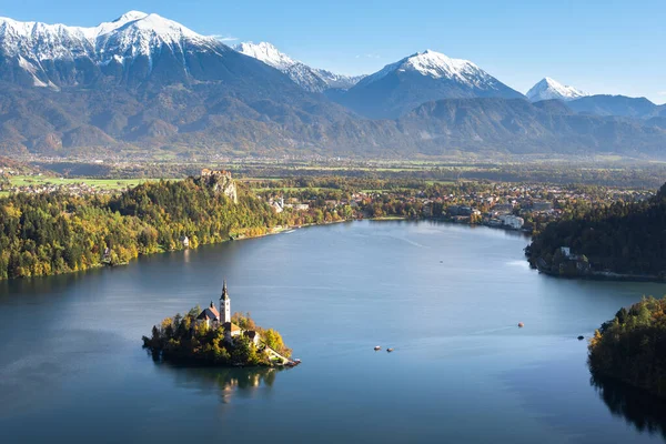 Slovenya Bled Gölü Nün Panoramik Manzarası — Stok fotoğraf