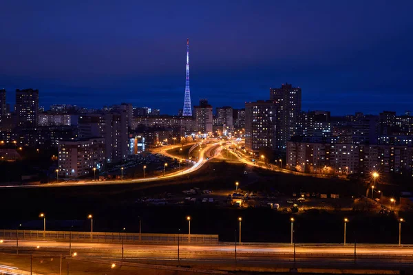 Perm Rusia Noviembre 2020 Vista Nocturna Ciudad Con Carreteras Alumbrado — Foto de Stock