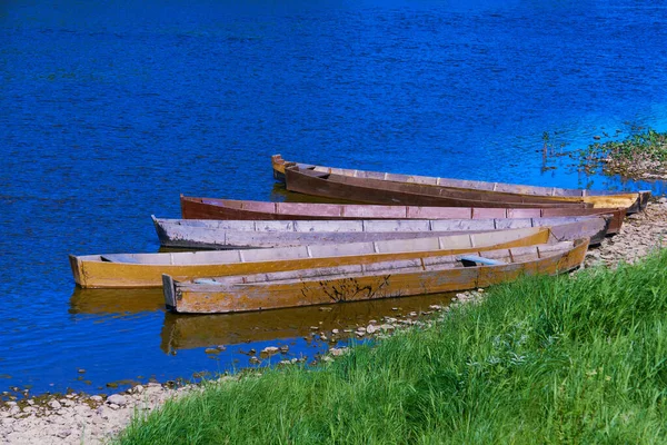 Pêche Traditionnelle Bateaux Fond Plat Bois Sur Rive Paysage Rural — Photo