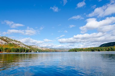 Orman göl üzerindeki gündoğumu