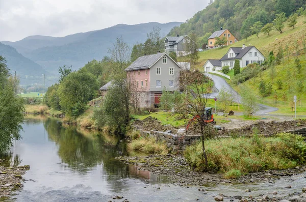 Sall Fluss Und Brücke Trüben Tagen Norwegen — Stockfoto