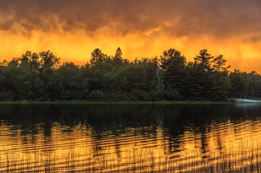 Sunset above forest lake in Grundy Lake park, Canada clipart