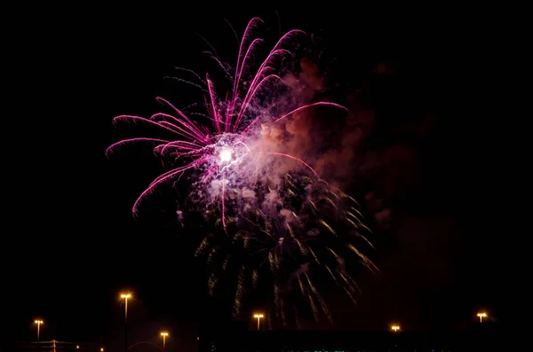 Fogos Artifício Cor Fundo Céu Preto — Fotografia de Stock