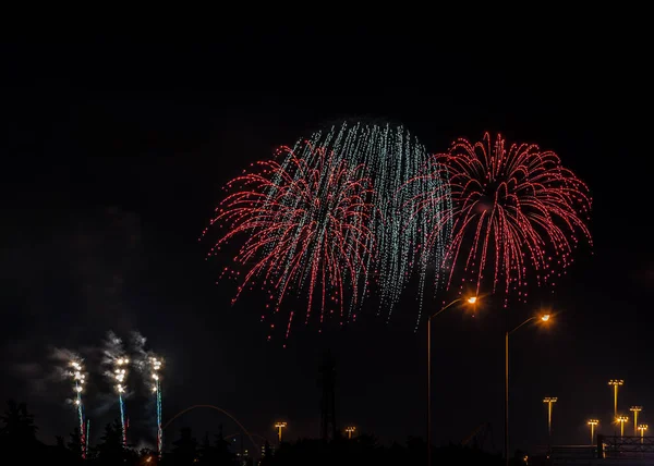 Color Fireworks Black Sky Background Canada Day — Stock Photo, Image