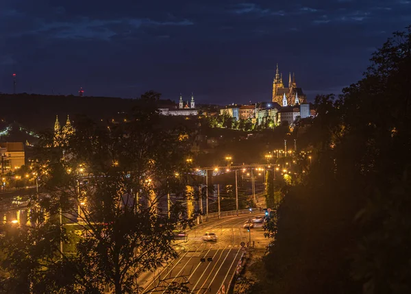 Noční Pohled Městské Domy Světla Prahy — Stock fotografie