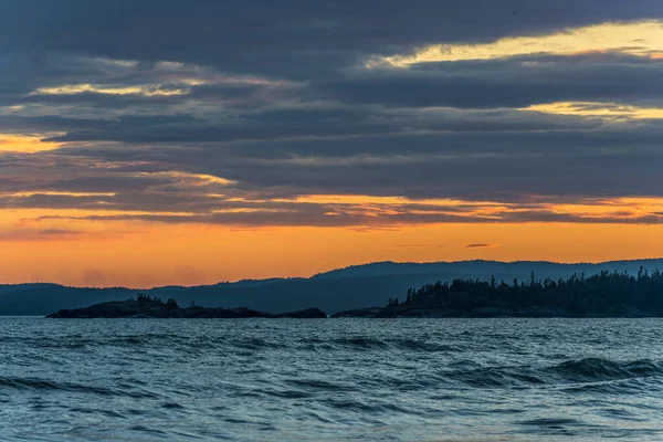 Coucher Soleil Sur Surface Lac Supérieur Canada — Photo