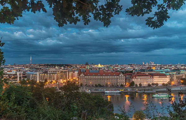 Vista Nocturna Las Casas Luces Praga — Foto de Stock