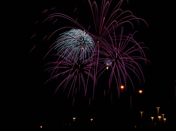 Fuochi Artificio Colori Sfondo Cielo Nero Giorno Del Canada — Foto Stock