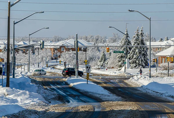 Trees Streets Canadian Town Freezing Rain Storm — Stock Photo, Image