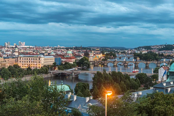 Nacht Uitzicht Praag Huizen Lichten — Stockfoto