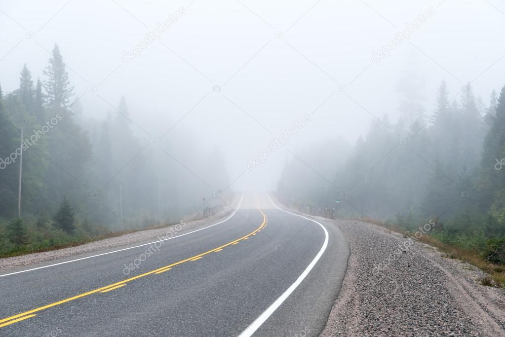 Strong fog on forest hills near Superior Lake