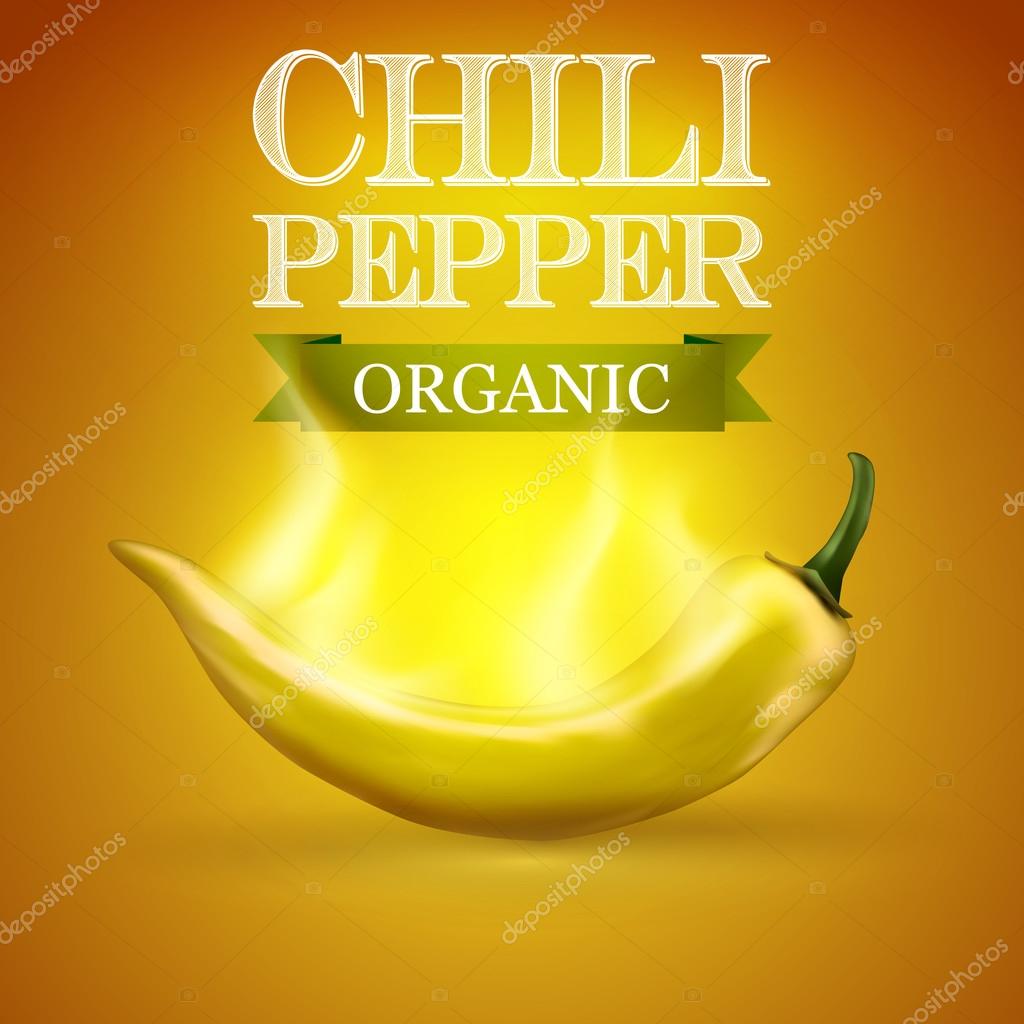 Yellow Chili pepper burning hot, vector illustration.