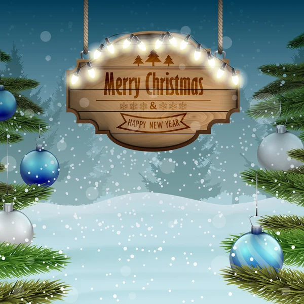 Dřevěná deska znamení s vánoční osvětlení Royalty Free Stock Ilustrace
