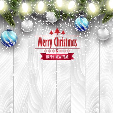 Noel kartı, mavi ve gümüş süs eşyaları
