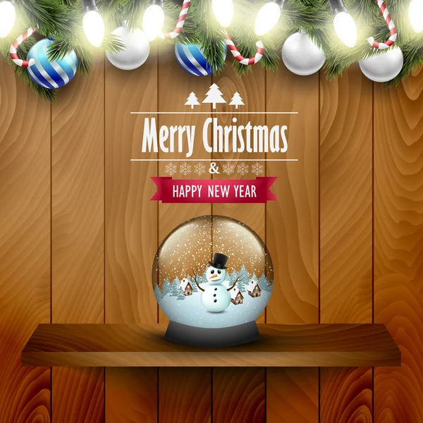 Kerstmis kristallen bol op een houten zelf — Stockvector