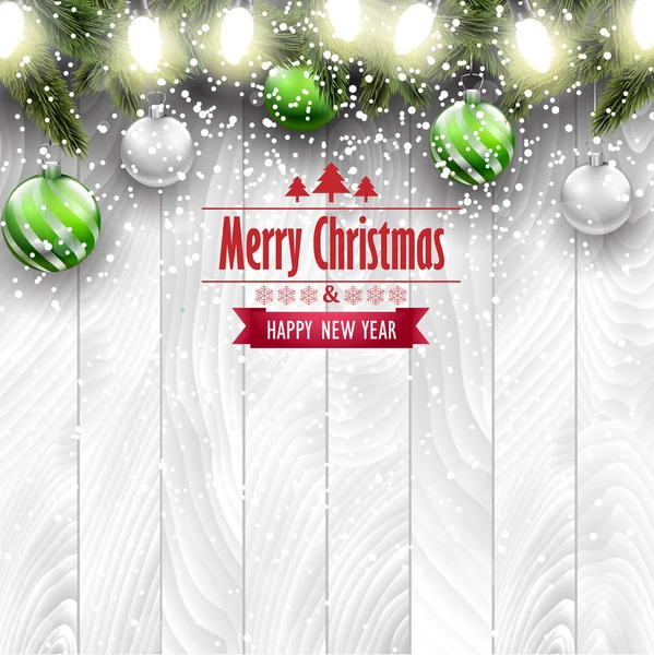 クリスマス カード、緑と銀の装飾品 — ストックベクタ