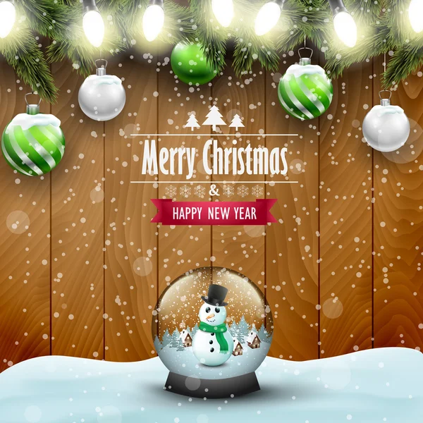 Bola de cristal de Natal com um boneco de neve — Vetor de Stock