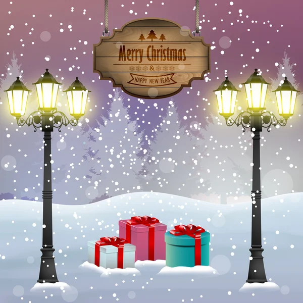 Vánoční přání šířka ulici světla vývěsní štít Stock Ilustrace