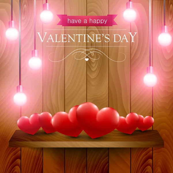 День Святого Валентина открытки красные сердца деревянный фон . Стоковая Иллюстрация
