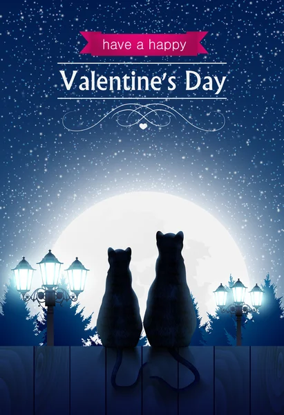 Δύο γάτες που καθόταν σε ένα φράχτη που κοιτάς το φεγγάρι ανόητος — Διανυσματικό Αρχείο