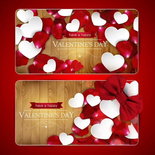 弓で 2 つのバレンタインの日カードのセット — ストックベクタ