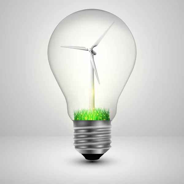 Glühbirne mit Windrädern in seitlichem Ökologiekonzept — Stockvektor