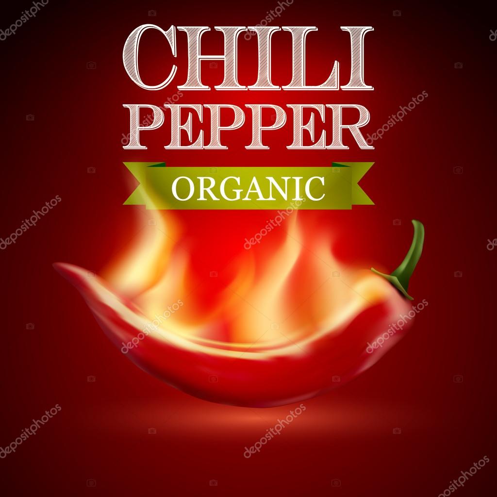 Red hot chili pepper burning on a red background. Vector illustration.