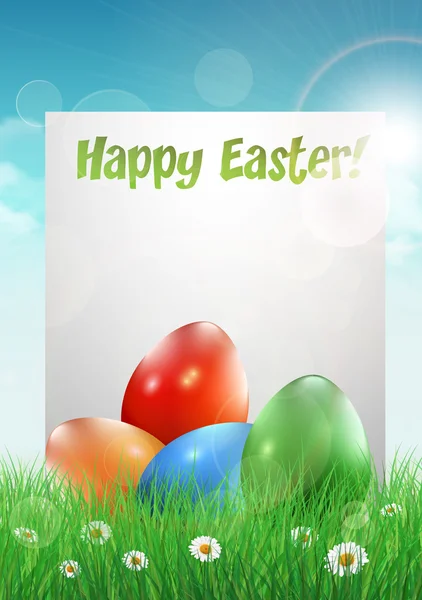 Húsvéti tojás egy füves területen, a fehér könyv — Stock Vector