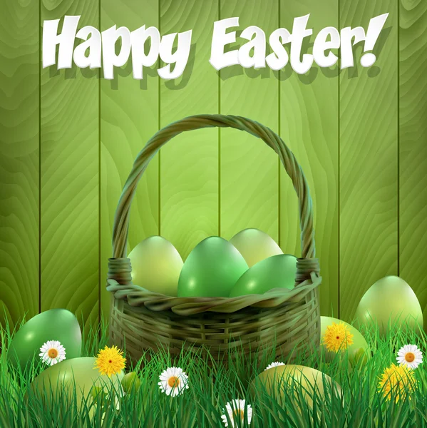 Cesta de Pascua con huevos verdes de Pascua — Archivo Imágenes Vectoriales
