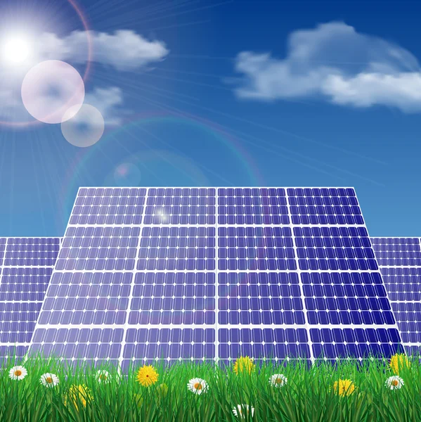 Solar panels in a field — Stock Vector