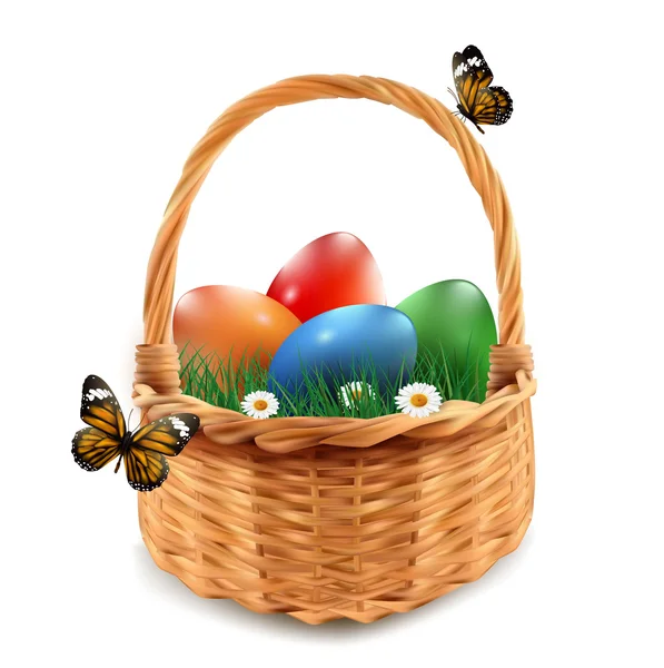 Easter basket with colorful Easter eggs — Stock Vector