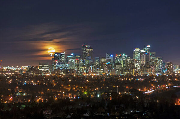 Full Moon Over The Calgary Downtown