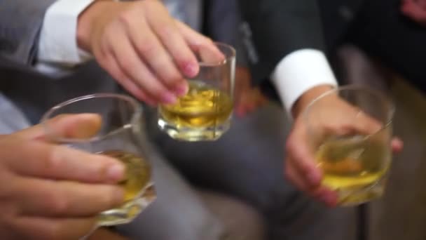 Les Hommes Affaires Boivent Des Boissons Alcoolisées Partir Beaux Verres — Video