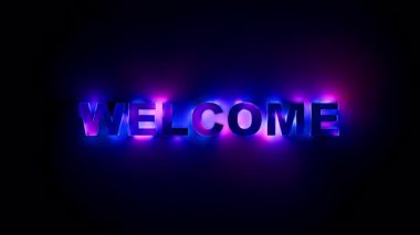 Geleceğin Parlak Gradyan Işığıyla Neon Hoş Geldiniz Metin Döngüsü. Döngülü animasyon. 3B görüntüleme
