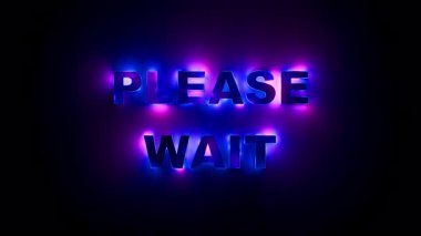 Lütfen Gelecek Parlak Hareketli Neon Gradyan Işık Metni Döngüsü 'nü bekleyin. Döngülü animasyon. 3B görüntüleme