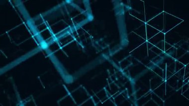 Mavi Neon Dijital Küpleri Fütürist Teknoloji Alanı oluşturuyor. Döngülü 3B görüntüleme