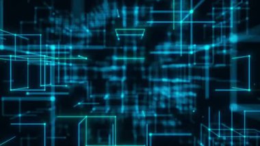 Yüksek Hız Fütüristik Şebeke 'de Mavi Parlak Kablo Küpleri. Döngülü 3B görüntüleme