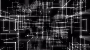 Beyaz Bulanık Kablo Küpleri Hızlı Dijital Harekette. Döngülü 3B görüntüleme