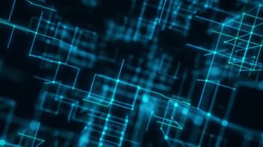 Mavi Neon Kablo Ağı Gelecekçi Dijital Matriks Oluşturuyor. Döngülü 3B görüntüleme