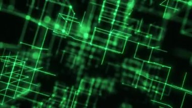 Yumuşak Parlayan Geometri ile Yeşil Dijital Kablo Ağı. Döngülü 3B görüntüleme