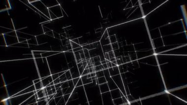 Beyaz Doğrusal Kablo Ağı Derin Soyut Tünel oluşturuyor. Döngülü 3B görüntüleme
