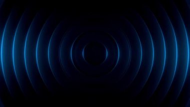Mavi Neon Konsantrik Dalga Halkaları Geleceğin Derinlik Efekti Oluşturuyor. Döngülü 3B görüntüleme