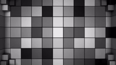 Soyut Monokrom Pixelated Ring Looping 3D Arkaplan. 3B görüntüleme