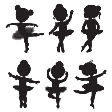 Vector set of silhouettes of little ballerinas.