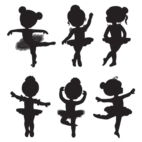 Conjunto vectorial de siluetas de pequeñas bailarinas . — Archivo Imágenes Vectoriales