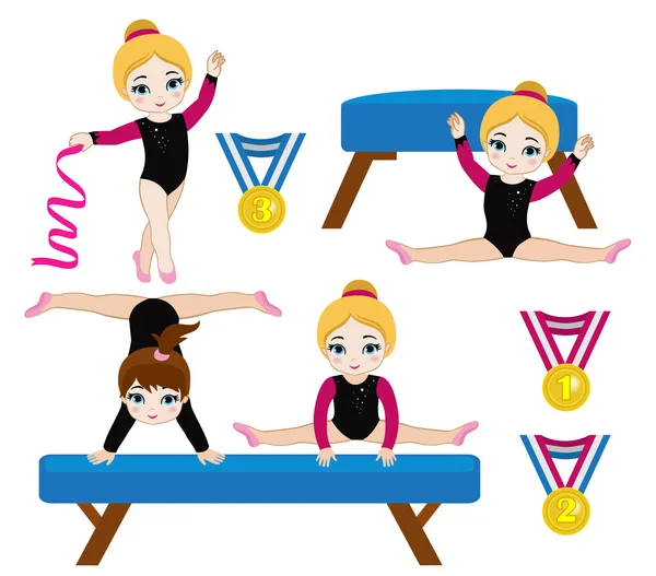 Gymnastics cute girls set. Vector illustration. — Stock Vector